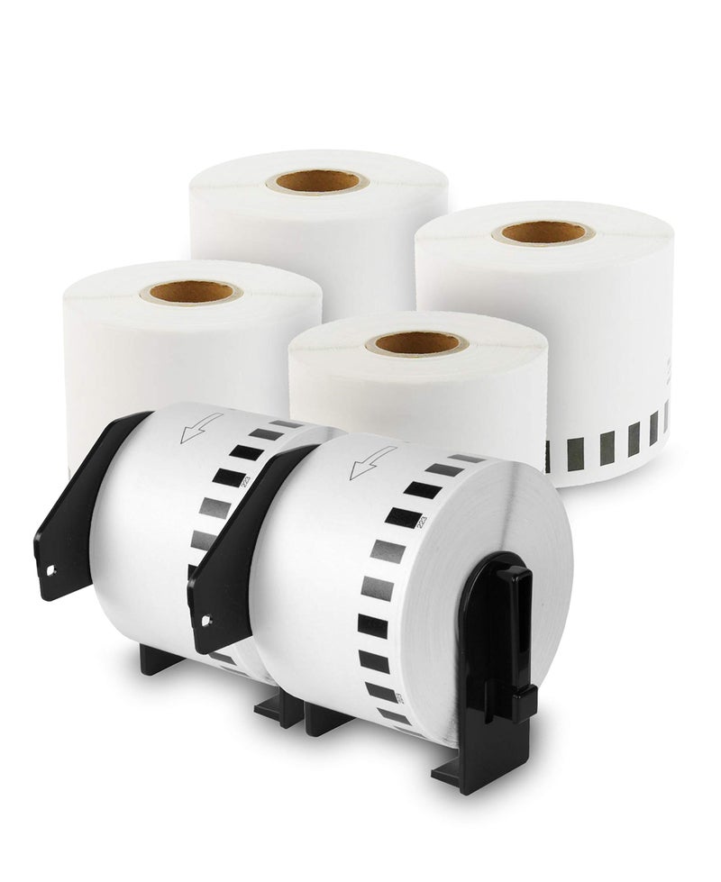 enKo Products enKo - Compatible DK-2243 Continuous Paper Labels (4 Inch x 100 Feet) Compatible for Brother QL Label Printers - 6 Rolls + 2 Refillable Cartridges - Image 1